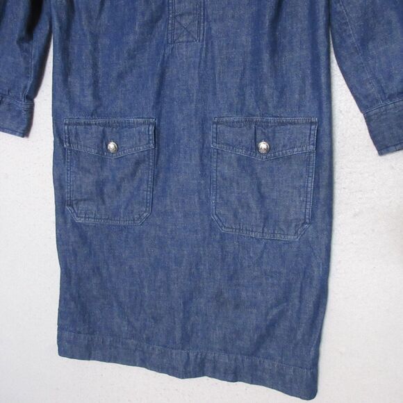 Lauren Ralph Lauren Shirt Dress  4 Blue Chambray Popover‎ Pockets Cotton - Picture 2 of 11